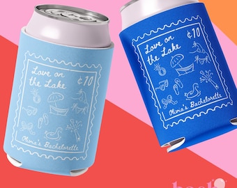 Love On The Lake Bachelorette Can Coolers, Personalized Lake Club Bachelorette Drink Can Sleeves, Camping Bachelorette Party Favors