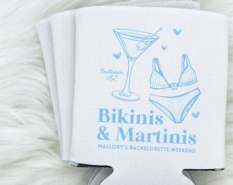 Beach Bachelorette Can Cooler | Bikinis and Martinis Party Favors