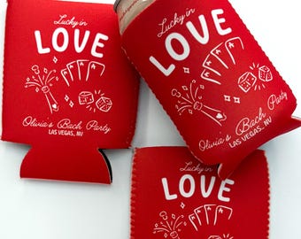 Vegas Bachelorette Can Coolers | Lucky in Love Bachelorette Favors | Atlantic City Bachelorette Party | Retro Can Coolers | Coastal
