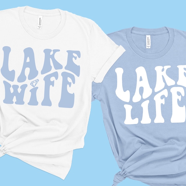 Lake Wife Bachelorette Shirts | Lake Life Wavy Text Retro Batch Shirts | Bachelorette Party Shirts | Lake House Party | Bachelorette T-Shirt