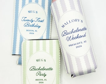 Personalized Bachelorette Can Cooler | Custom Skinny Can Cooler | Coastal Boho Bachelorette Party Favor | Nantucket | Bridesmaid Gift