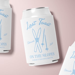 Personalized Skiing Bachelorette Can Cooler | Winter Bachelorette Party Snow Custom Can Cooler | Aspen Colorado Apres Ski Club Party Favors