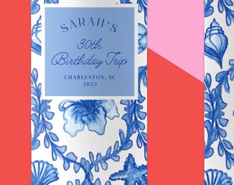 Gepersonaliseerde verjaardag Coastal 30e blikjeskoeler | Aangepaste blikjeskoeler | 21e strandmeisjestripweekend | Preppy custom feestbedankjes grootmoeder