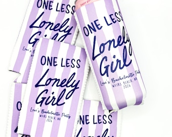 One Less Lonely Girl Bachelorette Can Cooler | Coastal Custom Can Cooler | Beach Bachelorette Party | Purple Custom Party Favors