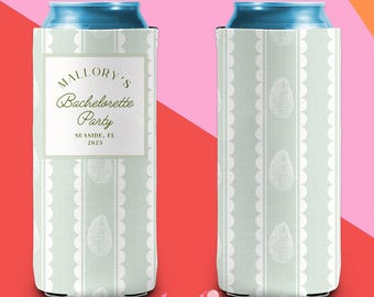 Personalized Coastal Bachelorette Can Cooler | Beach Bachelorette Party | Custom Nantucket Coastal Grandmother Preppy Last Toast Party Favor
