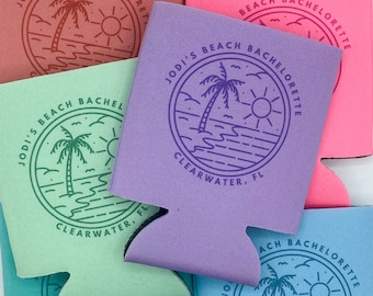 Rosemary Beach Bachelorette Can Coolers, Coastal Personalized Can Sleeves, Custom Beach Coastal Bachelorette Party Favors