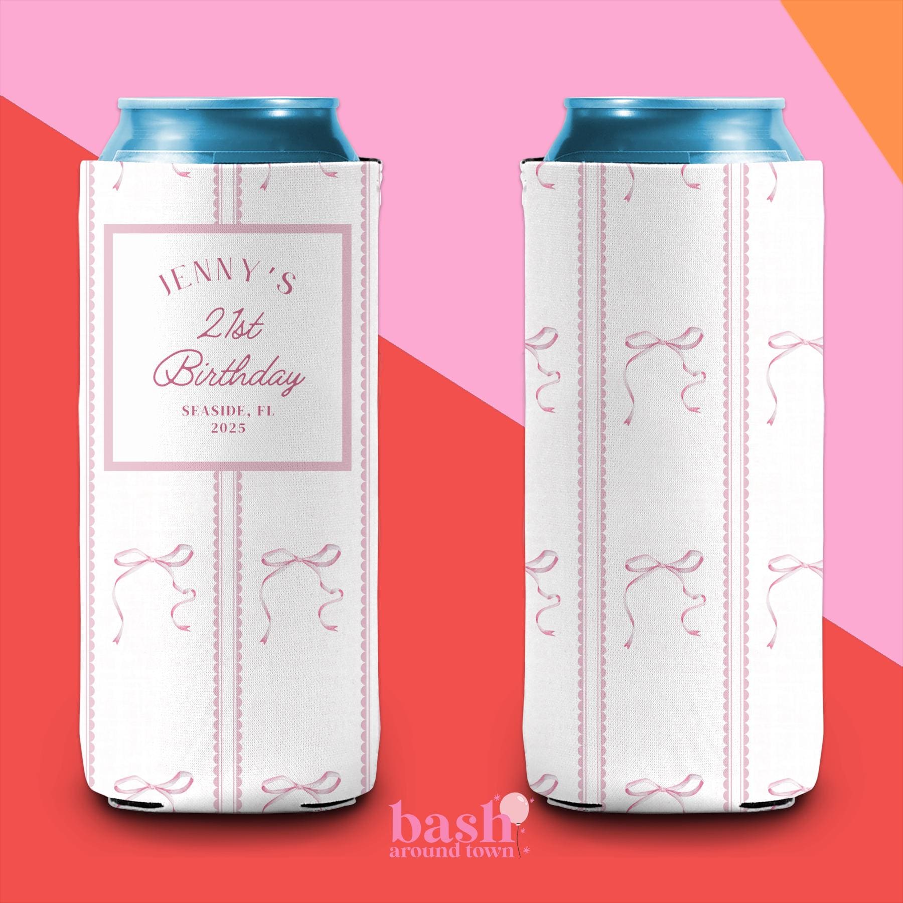 Personalized Birthday Coastal 21st Can Cooler | Custom Can Cooler | Beach Girls Trip Weekend | Grandmother Preppy Custom Party Favors
