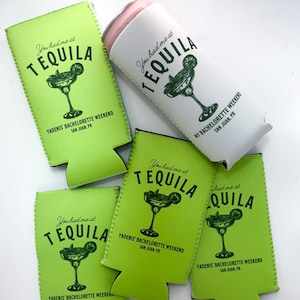 Personalized Tequila Bachelorette Can Cooler | Custom Can Cooler | Beach Bachelorette Party | Scottsdale, Cabo, Tulum | Custom Party Favors