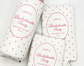 Personalized Bachelorette Can Cooler | Custom Skinny Can Cooler | Coastal Polka Dot Bachelorette Party Favor | Nantucket | Bridesmaid Gift