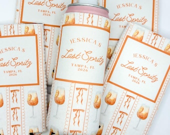 Personalized Last Spritz Bachelorette Can Coolers | Cocktail Bridal Favors | Bachelorette Party | Beach Can Coolers | Orange Bachelorette