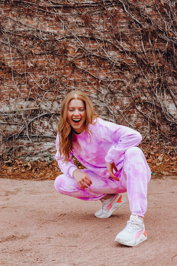 pastel tie dye sweatshirt and sweatpants set