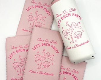 Let's Bach Party Mermaids and Matrimony Bachelorette Can Coolers, Personalized Can Sleeves, Custom Beach Coastal Bachelorette Party Favors