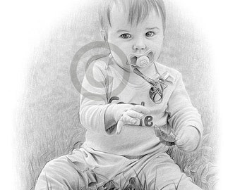 Custom Child Portrait from Photo - Hand drawn pencil sketch of your beloved kids - children family - birthday gift anniversary drawing