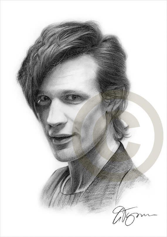 Matt Smith Pencil/charcoal Drawing Print Artwork Signed by Artist