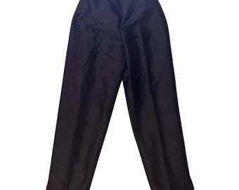 Vintage Talbots Pure Silk Pants 6P Black 90s Y2K Shantung Crop Side Zip Evening