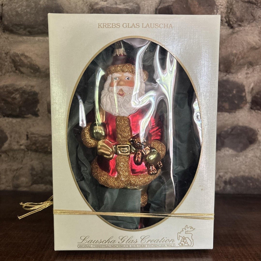 Vintage Krebs Lauscha Germany Glass Glitter Santa Christmas Ornament 8