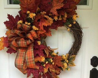 Fall D\u00e9cor Front Door Wreath Home Decor Fall Wreath Wall D\u00e9cor Gift for New Home Deco Mesh Wreath Everyday Wreath