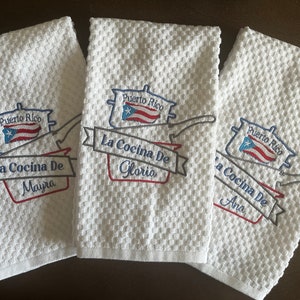 Puerto Rico Stacked Pots - 1 Embroidered Kitchen Towel Personalized