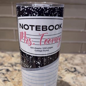 Double sided Notebook/Pencil 20oz Skinny tumbler - Personalized ***NOT real GLITTER*** Please Read Description