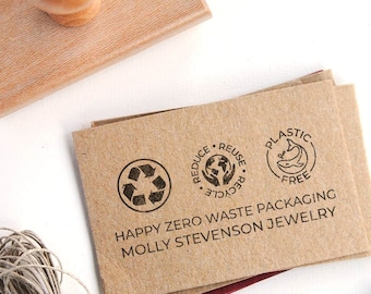 Sello para personalizar packaging eco friendly, sello personalizado con iconos de reciclado para packaging sostenible, sello eco friendly