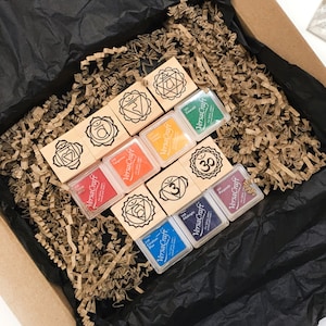 Set di timbri Seven Chakras con tamponi d'inchiostro per diario di yoga e meditazione, diario di guarigione dei chakra fai da te, regalo per amico che pratica la guarigione energetica reiki.