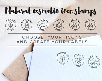 natural beauty icon stamps, natural cosmetic icon stamp for organic brand packages, cruelty free stamp, organic beauty packaging icon stamp