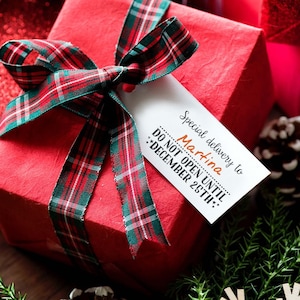 Pas openen: kerststempel, kerstmanstempel, doe-het-zelfkersttags en -labels, stempel voor kerstcadeaulabels, speciale cadeaustempel