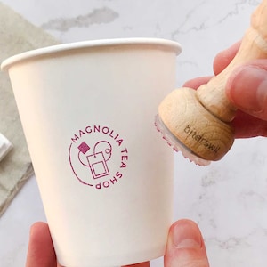 Tampon logo prêt à l'emploi pour salon de thé, tampon goûter personnalisé, tampon logo maison de thé pour colis, tasse à thé à emporter personnalisée pour petite entreprise