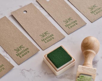 Personalized couple name stamp with leaves, Custom botanical rubber stamp