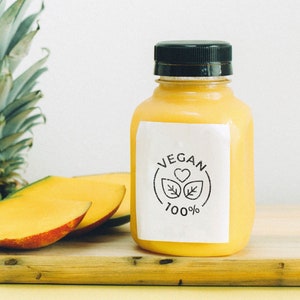 100% veganistische rubberen stempel, veganistische voedseletiketstempel voor ecoproducttags, minimalistische veganistische menustempel, blad- en hartstempel voor verpakking