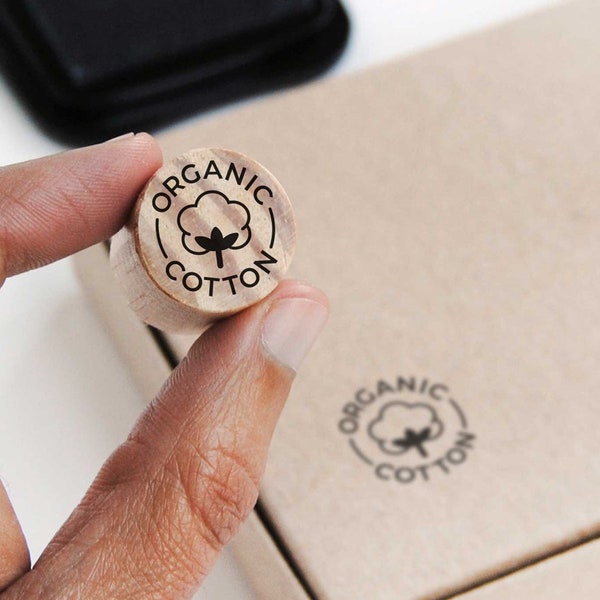 Organic cotton icon stamp for cotton muslin bags and cotton clothes labels, organic cotton bags stamp, organic cotton product bag stamp