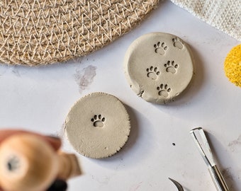 Dog paw print texture clay stamp, cat paw print polymer clay cutter stamp, wooden handle stamp for ceramics and soap