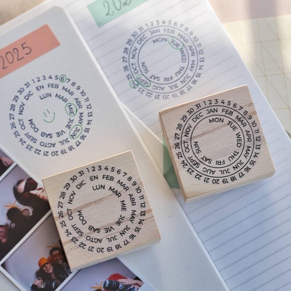 Sello de calendario perpetuo para diario, sello de fecha para agenda Bullet Journal, rastreador de fechas redondo para agendas