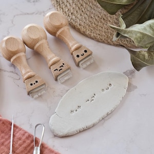 Timbri kawaii per argilla polimerica e ceramica, timbro con texture di sapone con volti adorabili, forniture per ceramica