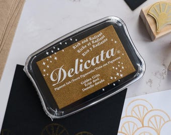 Delicata Golden Glitz Ink Pad, Metallic Gold Craft Ink: mini ink pad, regular ink and re-inker bottle refill