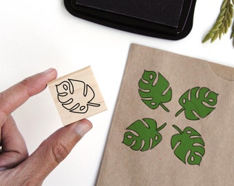 Gumowy stempel z liściem monstery do tropikalnych zapisków w dzienniku, miniaturowy stempel z botaniczną ikoną monstery deliciosa, nadruk na tkaninie z tropikalnym wzorem DIY