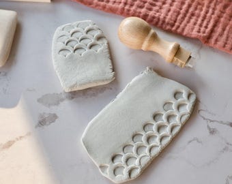 Fish scales texture clay stamp for pottery decoration, Simple mermaid and dragon scale ceramic tool, Beginner pottery modeling supply