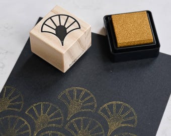 Japanese Seigaiha Fan Rubber Stamp, Geometric Wave Pattern for Paper Crafts, Japanese Stationery DIY notebook