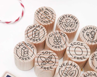 Allergy free icon stamps for food station cards, table tent cards for catering and weddings, allergy food cards for buffet table decoration