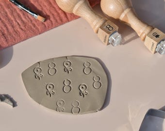 Hand drawn Alchemy Symbol clay stamp, Organic pottery texture stamp