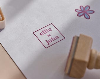 Personalized Square Wedding Stamp, Custom Name Stamp, Wedding Invitation Stamp, Couple Stamp, DIY Event Stamp