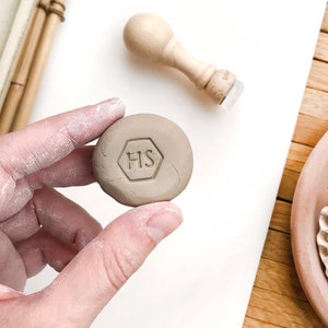 Personalized pottery maker mark stamp with initials in a hexagon, hexagon shape stamp for ceramics, custom gift for clay makers