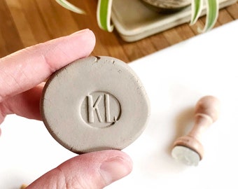 Small round initials clay stamp, initial relief clay stamp, mini clay stamp with your initials, small pottery sign stamp, small ceramic mark