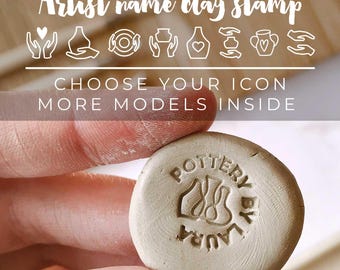 Custom pottery gift for ceramic lover, Personalized clay stamp with icon, Gift for girlfriend or mum who loves pottery, Ceramics class tool