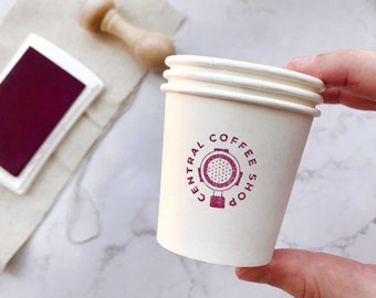 Premade coffee shop logo stamp for paper cups, custom stamp for take away packages, premade coffee house logo, custom text stamp coffee shop