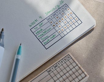 Weekly task tracker stamp for planner journal, To do grid rubber stamp journaling week checklist