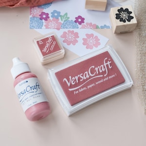 Almohadilla de tinta VersaCraft en color rosa ceniza para diario y manualidades, botella de recarga de tinta rosa pálido, mini almohadilla de tinta rosa suave para tela, tinta rubor antiguo
