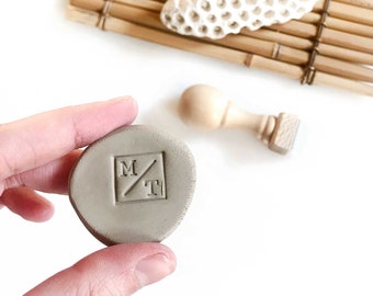 Monogram mini ceramic stamp for clay mark, square letter stamp for pottery, polymer clay monogram small stamp