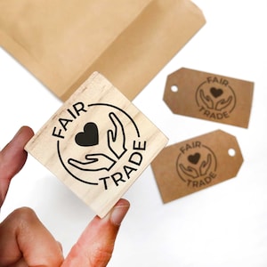 Tampon en caoutchouc équitable pour étiquettes de produits, Tampon d'emballage durable pour petit magasin, Tampon d'entreprise éthique pour enveloppes et boîtes