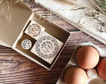 Egg stamp set for eggs, egg farmer coop gift, includes egg date stamp, return carton egg stamp, mini fresh eggs stamp for eggs